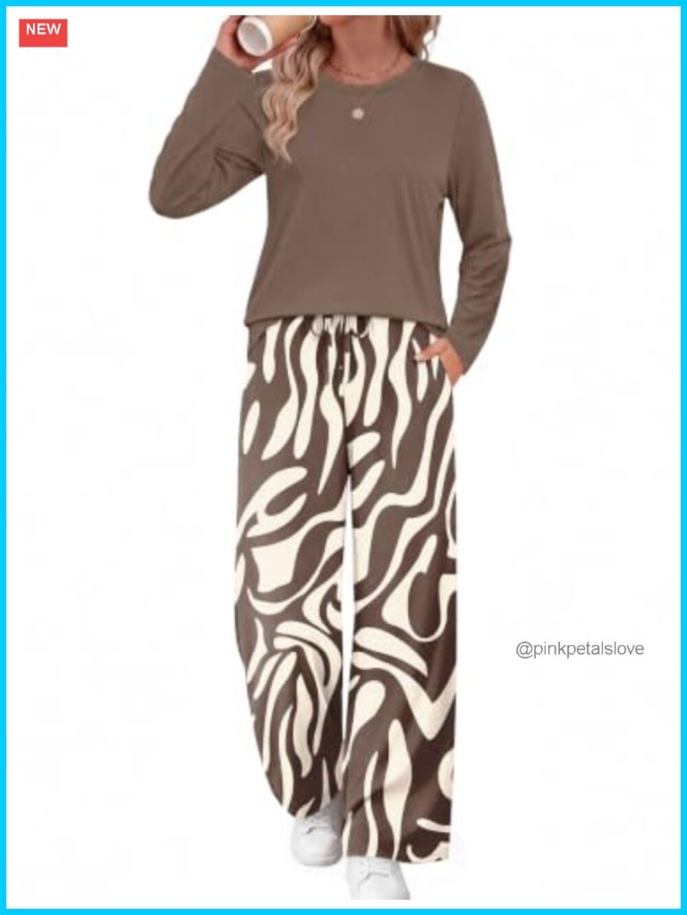 Two Piece Set Women Long Sleeve Wide Leg Pants Lounge Travel Fall Outfits